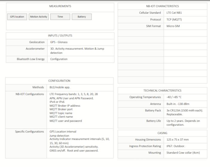 Cattle Tracker Technical Specs